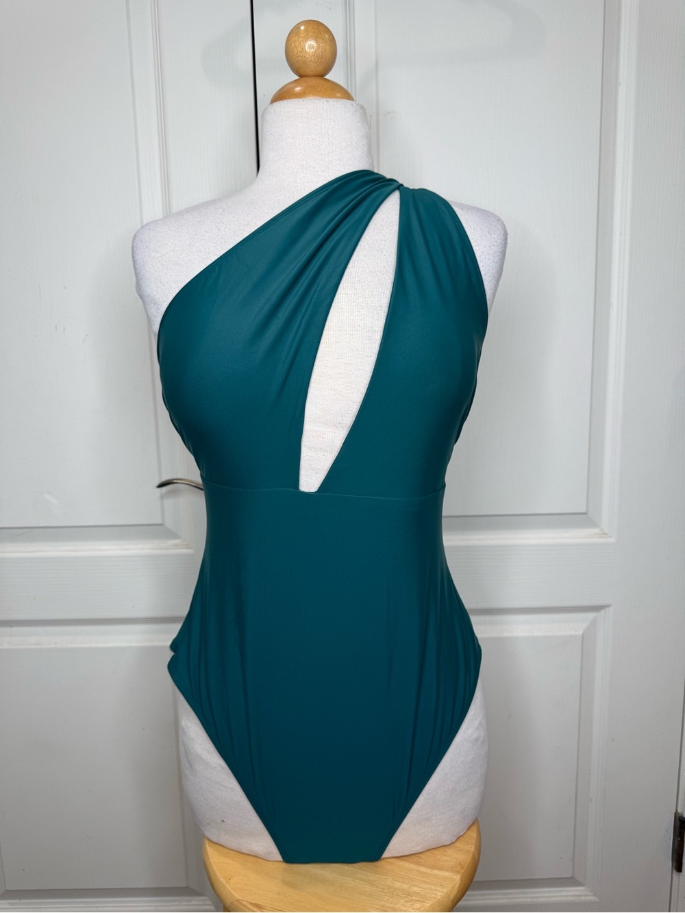 Shade & Shore Teal One-Shoulder Cutout One-Piece Swimsuit